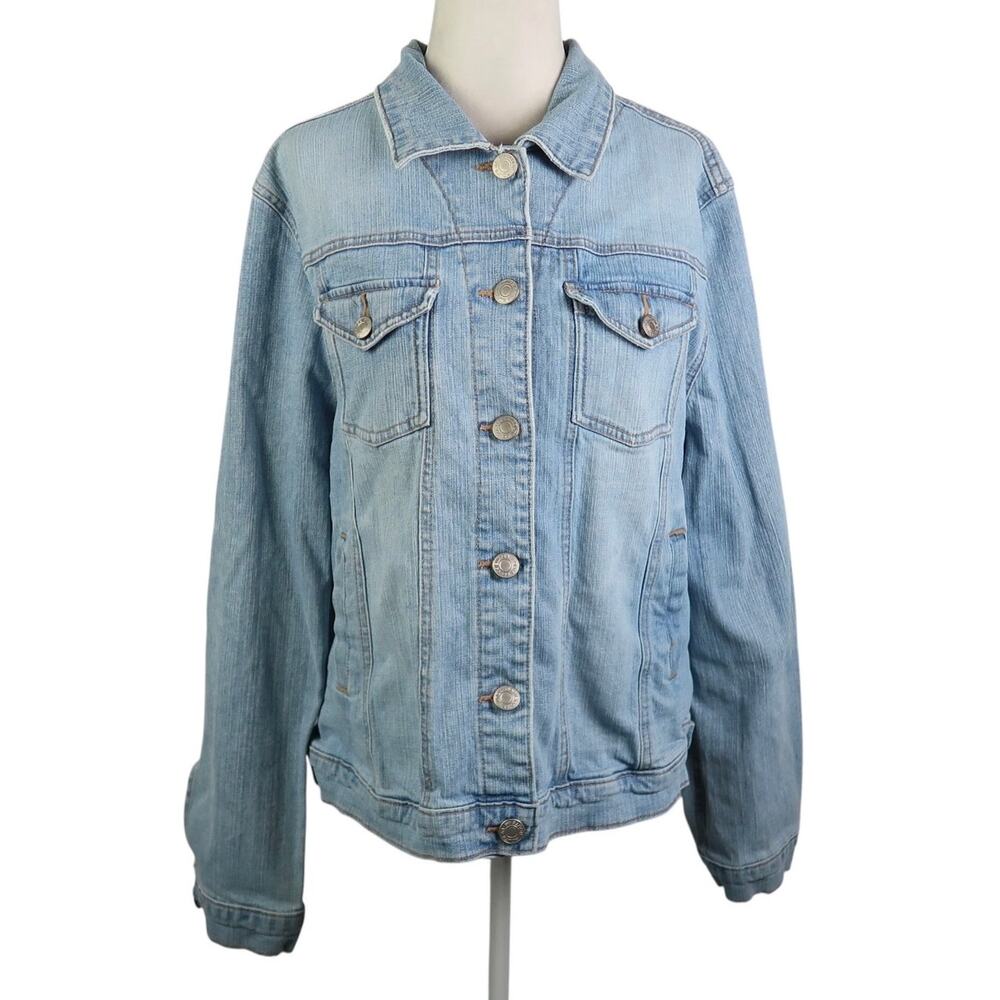 Vintage Y2K Route 66 Light Wash Blue Denim Jean Jacket XL